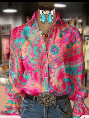 Pink Multi Paisley Button-Front Blouse